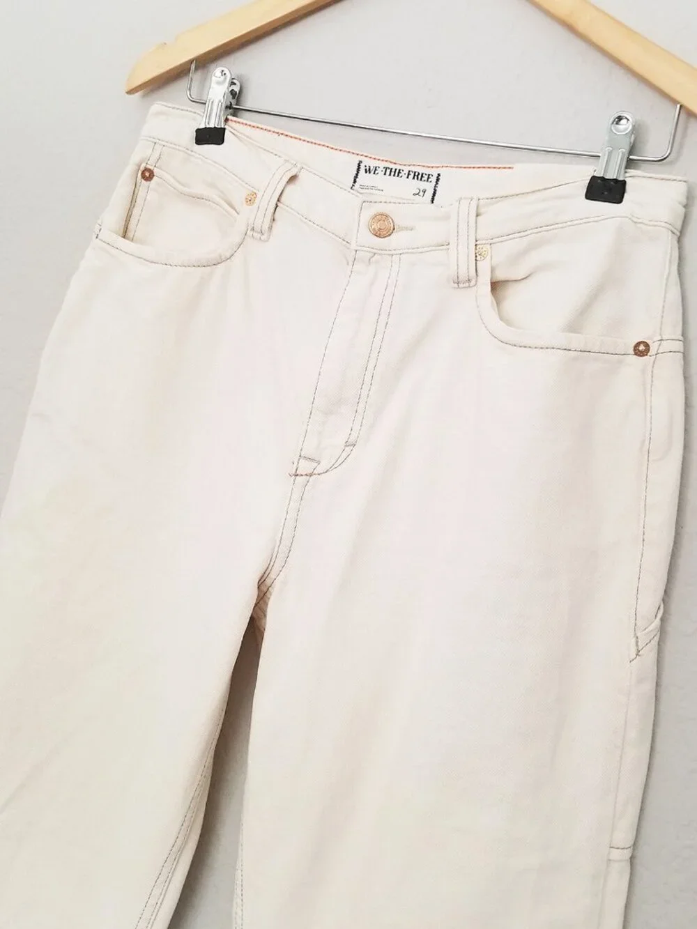 NEW Free People We The Free Tinsley Baggy Mid Rise Straight Leg Jean 29 Ecru $98